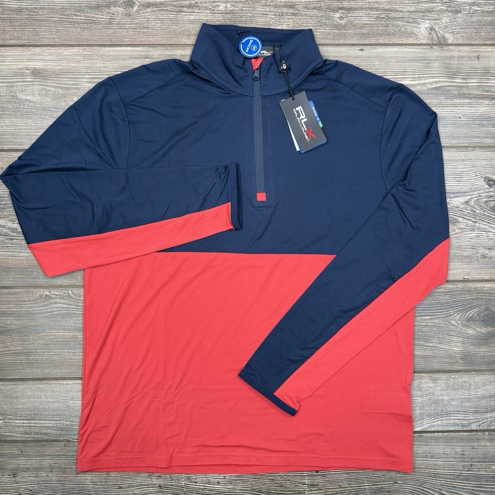 RLX Ralph Lauren Men's Performance Half-Zip Pullover Navy Red Size Large NWT